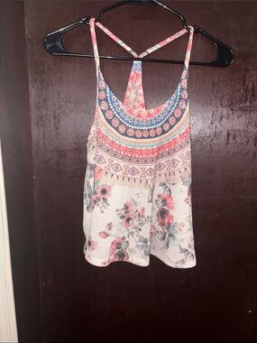 gaze Floral Mosaic Racerback Cami - Coral, Blue & Cream